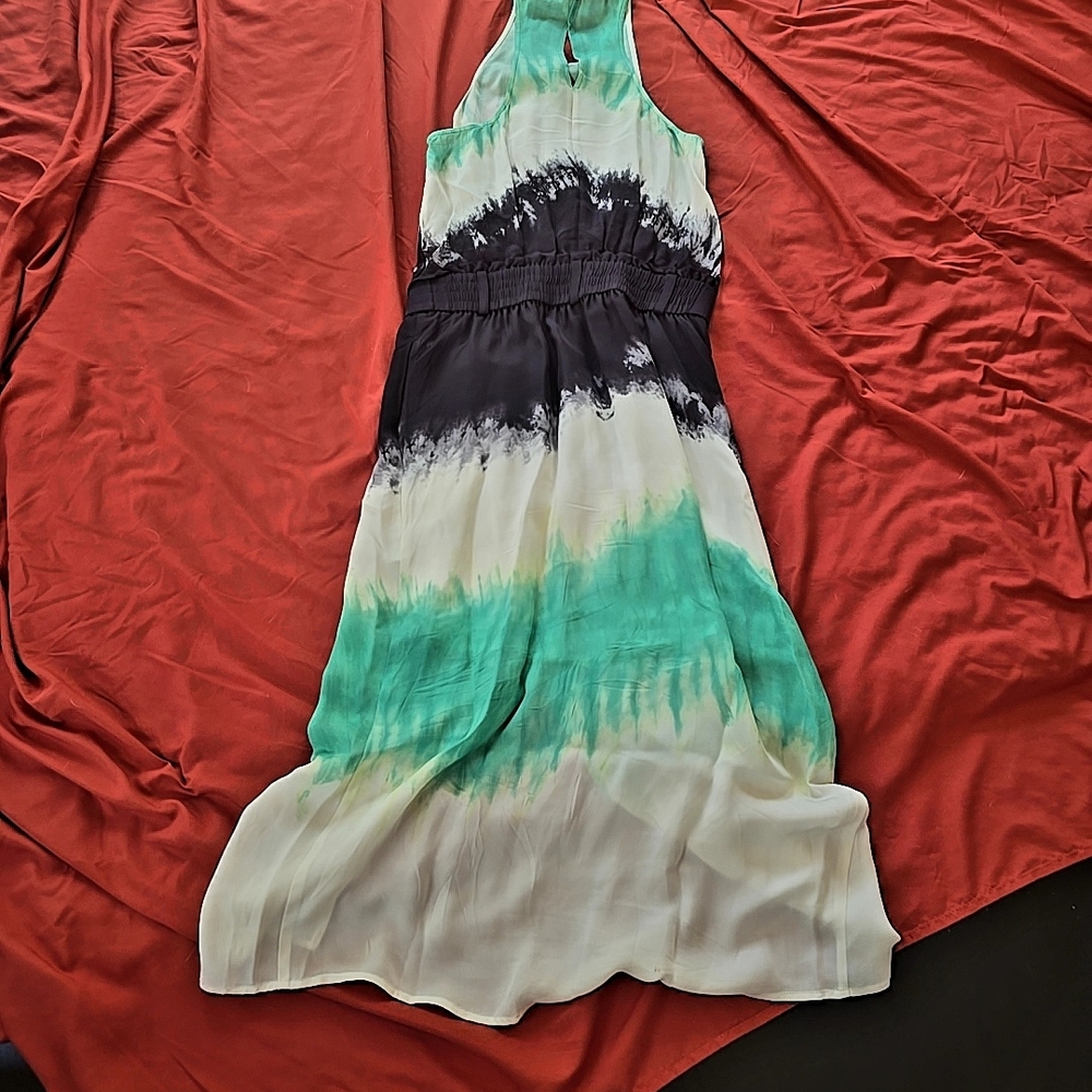 A.L.C. Maxi Dress in Black, Green, and White Tie-Dye 100% Silk Dress Lined